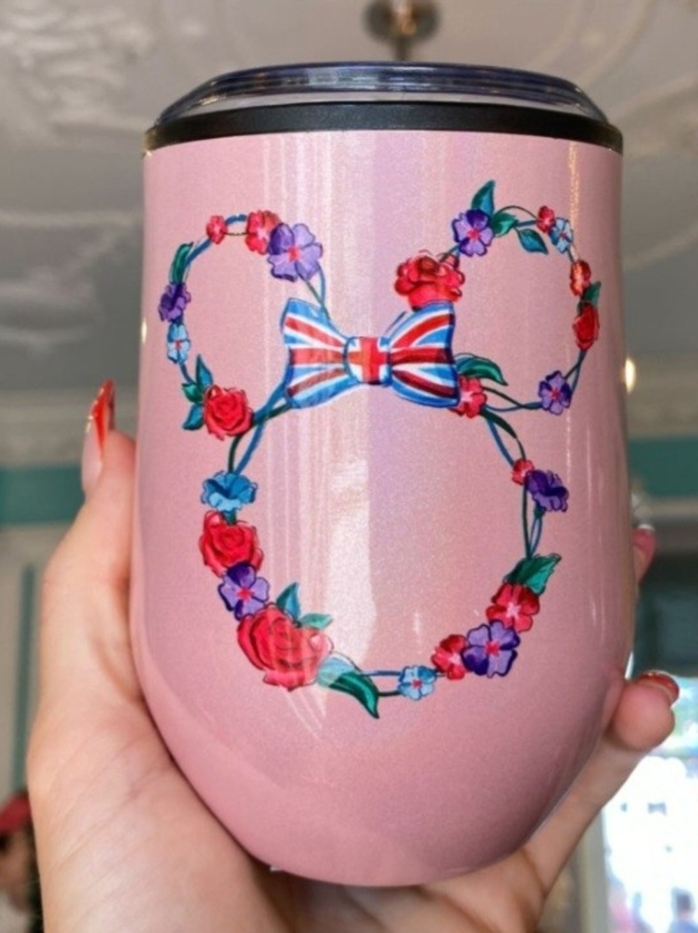 Disney Minnie Mouse Pink Stainless Tumbler with Union Jack Bow-Epcot UK
